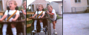 photo of Brian Trapp pushing his brother's wheelchair when they were kids