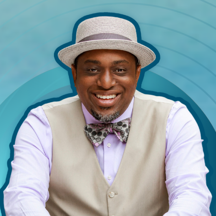 AJB-featured season 6(1560 × 628 px) – bailey gradient blue graphic with cutout picture of David M. Bailey and text that says Love Is Stronger Than Fear